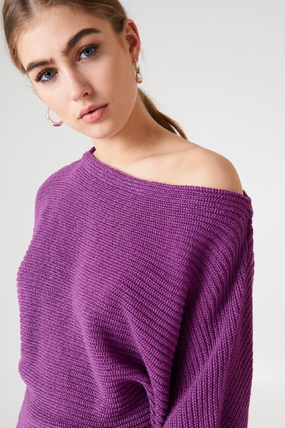 Shop Na-kd Off Shoulder Knitted Sweater Purple