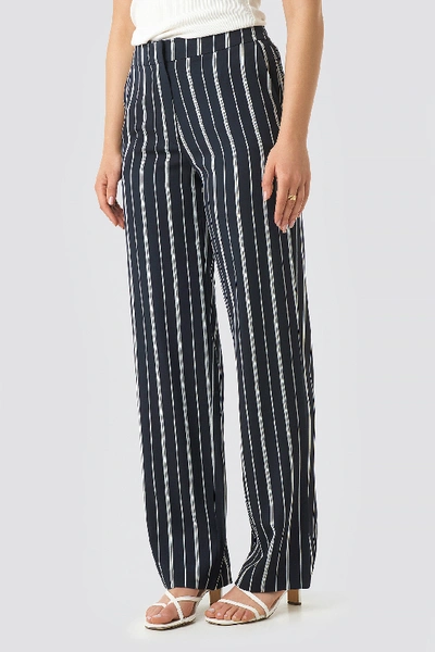 Shop Na-kd Classic Wide Striped Suit Pants - Navy In Dark Blue/white Stripe