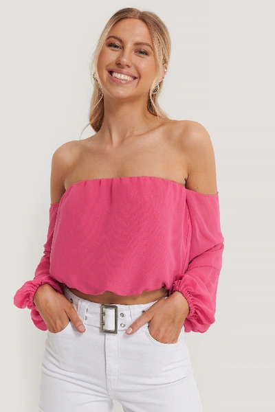 Shop Pamela X Na-kd Reborn Recycled Off Shoulder Balloon Sleeve Top - Pink