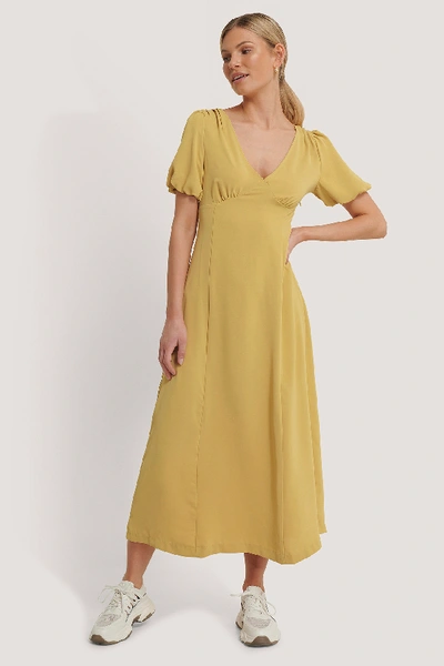 Shop Na-kd Puff Sleeve Midi Dress - Yellow