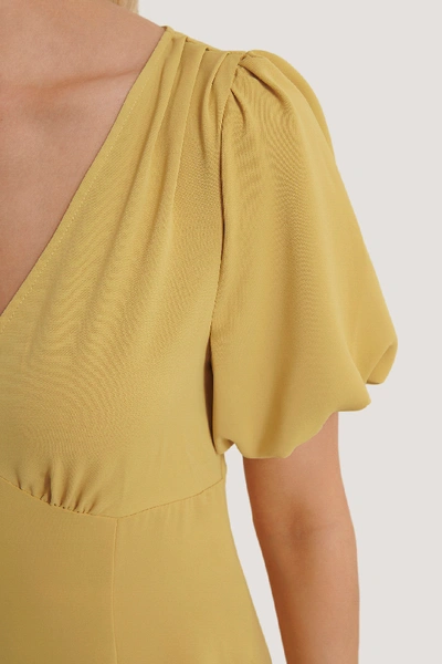 Shop Na-kd Puff Sleeve Midi Dress - Yellow