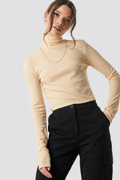 Shop Ivana Santacruz X Na-kd Ribbed Turtleneck Crop Top Beige In Nude