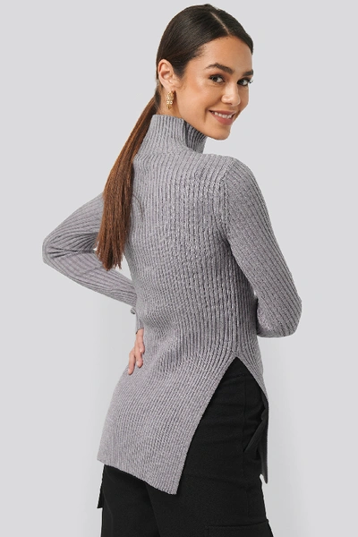 Shop Na-kd Knitted Side Slit Sweater - Grey In Light Grey Melange