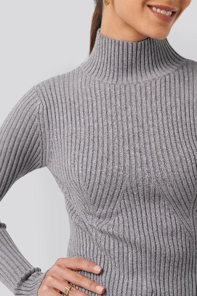 Shop Na-kd Knitted Side Slit Sweater - Grey In Light Grey Melange