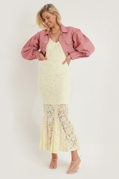 Shop Na-kd Long Lace Dress - White In Cream