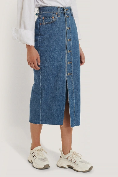 LEVI'S LEVI'S BUTTON FRONT MIDI SKIRT - BLUE 