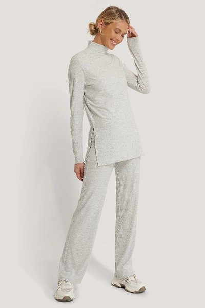 Shop Na-kd Wide Loose Rib Fit Pants - Grey In Grey Melange