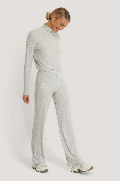 Shop Na-kd Wide Loose Rib Fit Pants - Grey In Grey Melange