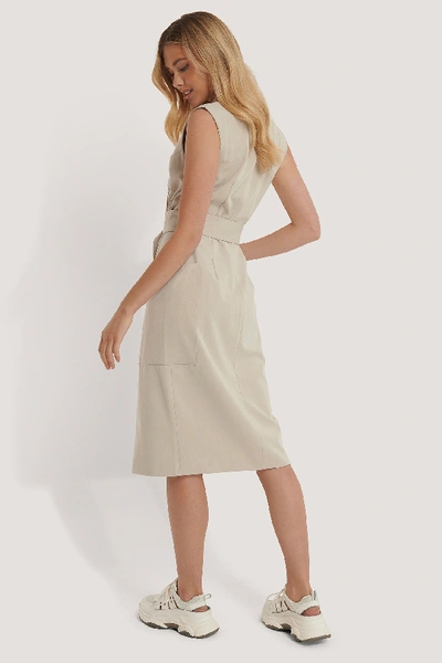 Shop Na-kd Classic Belted Sleeveless Blazer Dress - Beige In Sand