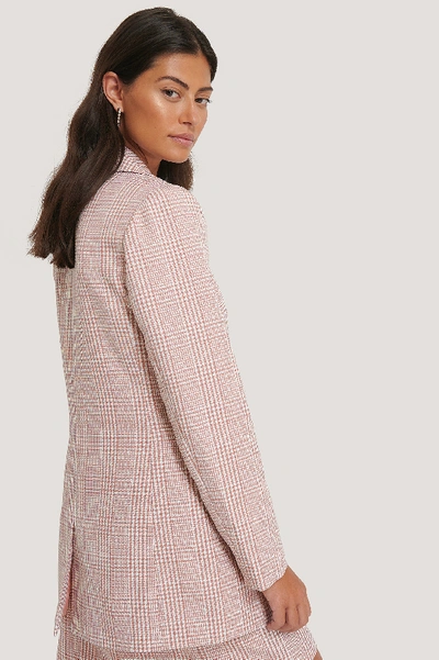 Shop Na-kd Classic Double Breasted Houndtooth Blazer - Pink In Pink/white