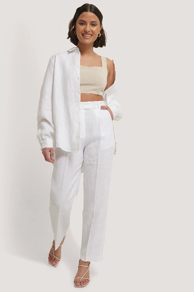 Shop Na-kd Classic Linen Cropped Pants - White
