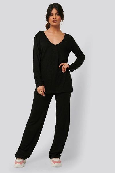 Shop Na-kd Lounge V-neck Knitted Sweater - Black