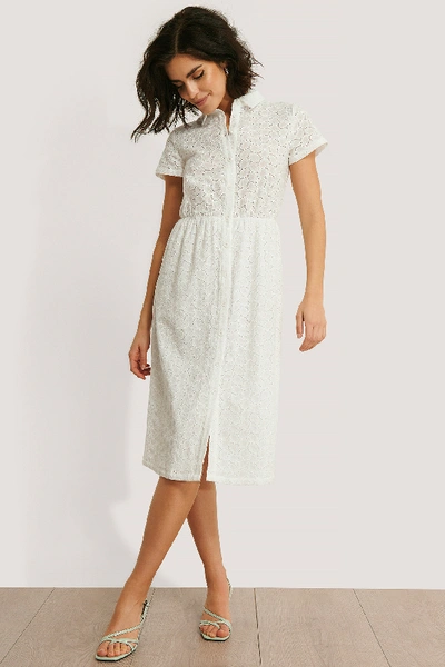 Shop Na-kd Short Sleeve Anglaise Dress - White