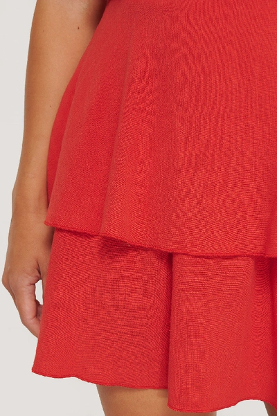 Shop The Fashion Fraction X Na-kd Linen Mix Frill Detail Skirt - Red
