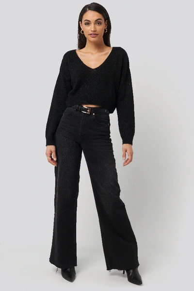 Shop Na-kd V-neck Cropped Knitted Sweater - Black