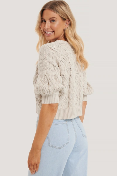 Shop Na-kd Reborn Puff Sleeve Cable Knitted Sweater - Beige