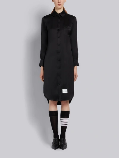 Shop Thom Browne Black Double Face Satin Silk Round Collar Classic Long Sleeve Shirtdress