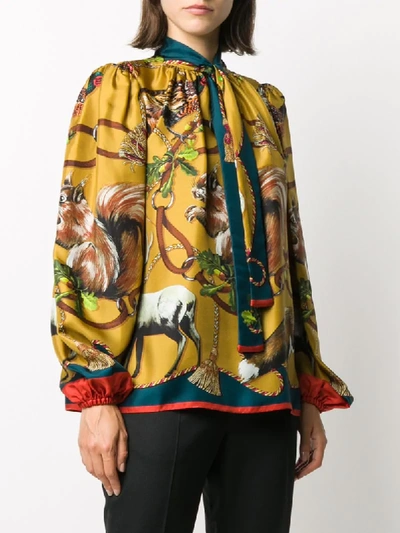 Shop Dolce & Gabbana Animals-print Twill Blouse In Yellow