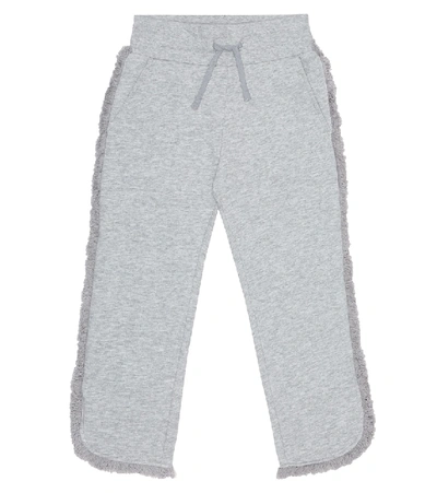 Shop Stella Mccartney Fringed Cotton Trackpants In Grey