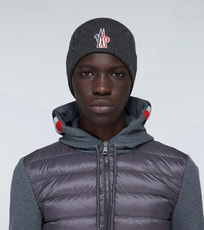 Shop Moncler Knitted Wool Beanie In Grey