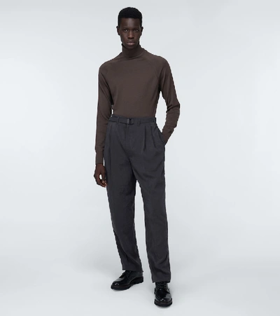 Shop Lemaire Belted Silk-blend Pants In Grey