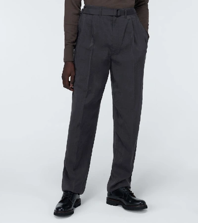 Shop Lemaire Belted Silk-blend Pants In Grey
