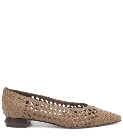 Shop Souliers Martinez Illetes 30 Woven Leather Ballet Flats In Brown