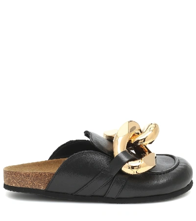 Shop Jw Anderson Embellished Leather Slippers In Black