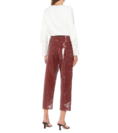 Shop Tibi Faux Leather Cropped Pants In Brown