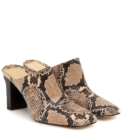 Shop Aeyde Edith Snake-effect Leather Mules In Neutrals