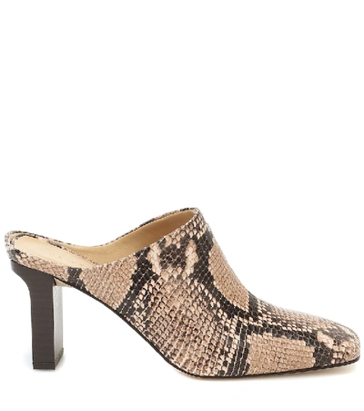 Shop Aeyde Edith Snake-effect Leather Mules In Neutrals