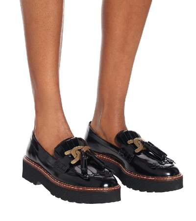 Shop Tod's Kate Leather Loafers In Black