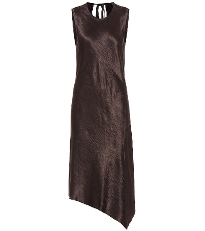 Shop Ann Demeulemeester Satin Midi Dress In Brown