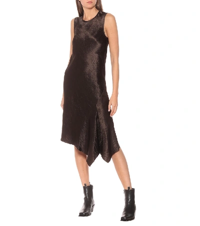Shop Ann Demeulemeester Satin Midi Dress In Brown
