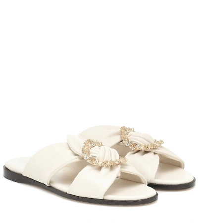 Shop Jimmy Choo Neda Embellished Leather Sandals In White