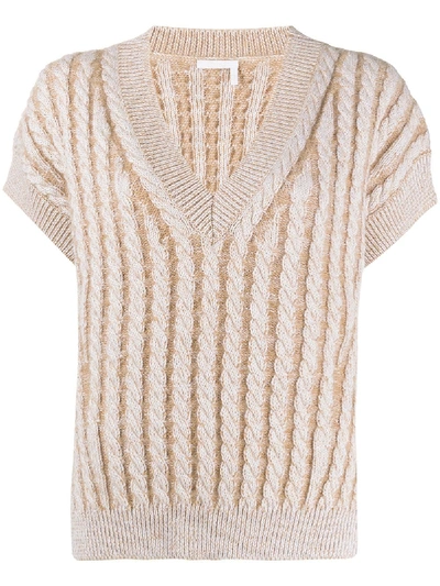 Shop Chloé Cable Knit Sweater Vest In Neutrals