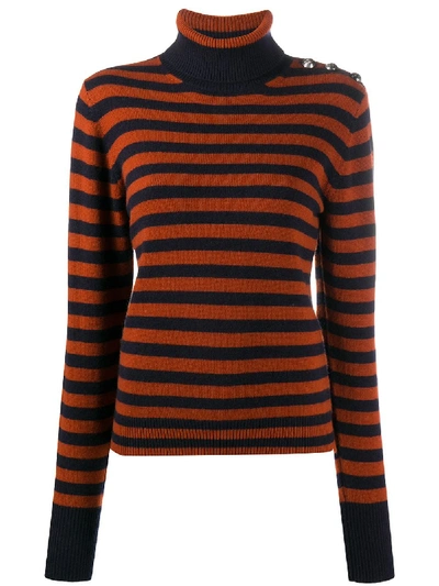 Shop Chloé Striped Roll-neck Cashmere Jumper In Orange