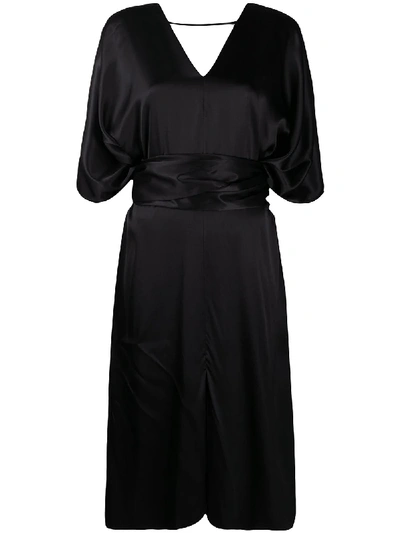 Shop Brunello Cucinelli Waist-tied Midi Silk Dress In Black