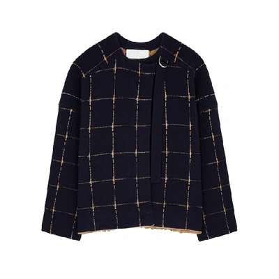 Shop Chloé Navy Checked Wool-blend Jacket In Blue