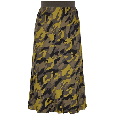 Shop Atm Anthony Thomas Melillo Green Camouflage-print Silk-satin Midi Skirt
