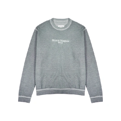 Shop Maison Margiela Grey Logo-embroidered Cotton Sweatshirt