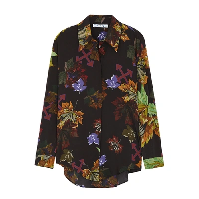 Shop Off-white Leaves Printed Silk Crepe De Chine Shirt In Black