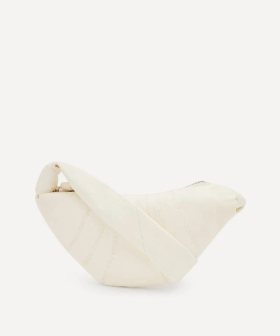 Shop Lemaire Small Leather Croissant Shoulder Bag In White