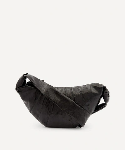 Shop Lemaire Small Coated Linen Canvas Croissant Shoulder Bag In Black