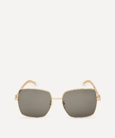 Shop Gucci Oversized Square Metal Logo Charm Sunglasses In Gold-tone