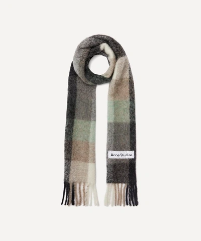 Acne Studios Womens Green Grey Black Vally Checked Wool-blend Scarf In Green