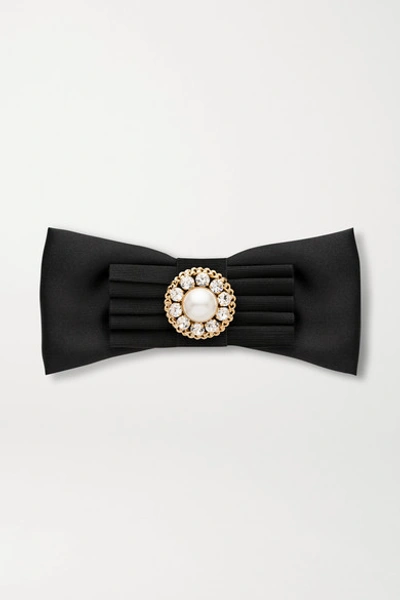 Shop Alessandra Rich Embellished Grosgrain And Satin Hair Clip In Black