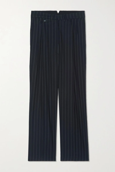 Shop The Frankie Shop Pernille Striped Woven Straight-leg Pants In Navy