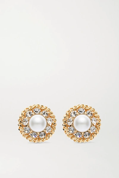 Shop Alessandra Rich Oversized Gold-plated, Faux Pearl And Crystal Clip Earrings