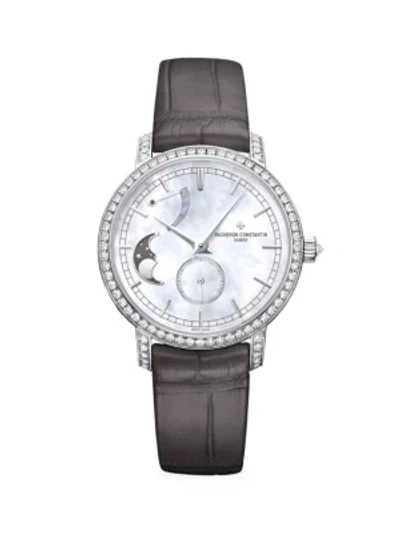 Shop Vacheron Constantin Men's Traditionnelle 18k White Gold, Diamond & Alligator Strap Moon Phase Watch